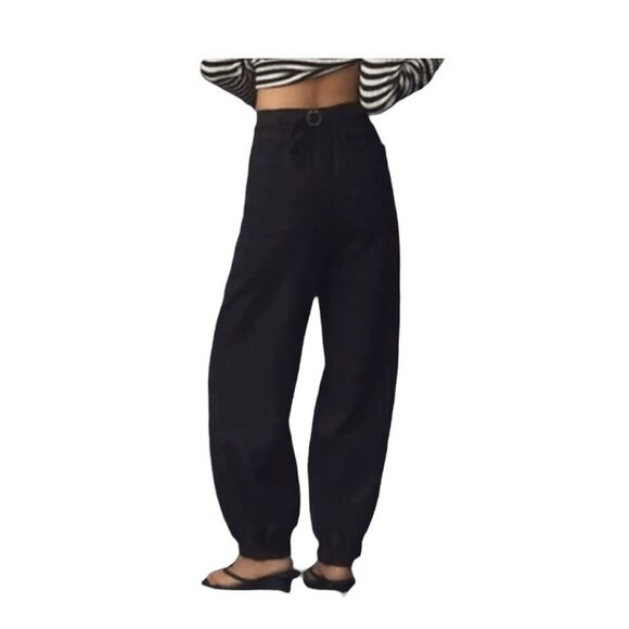 Pilcro Anthropologie Boot Tuck Parachute Pants‎ Black Linen Mix Jogger Hem 28 - Picture 2 of 9